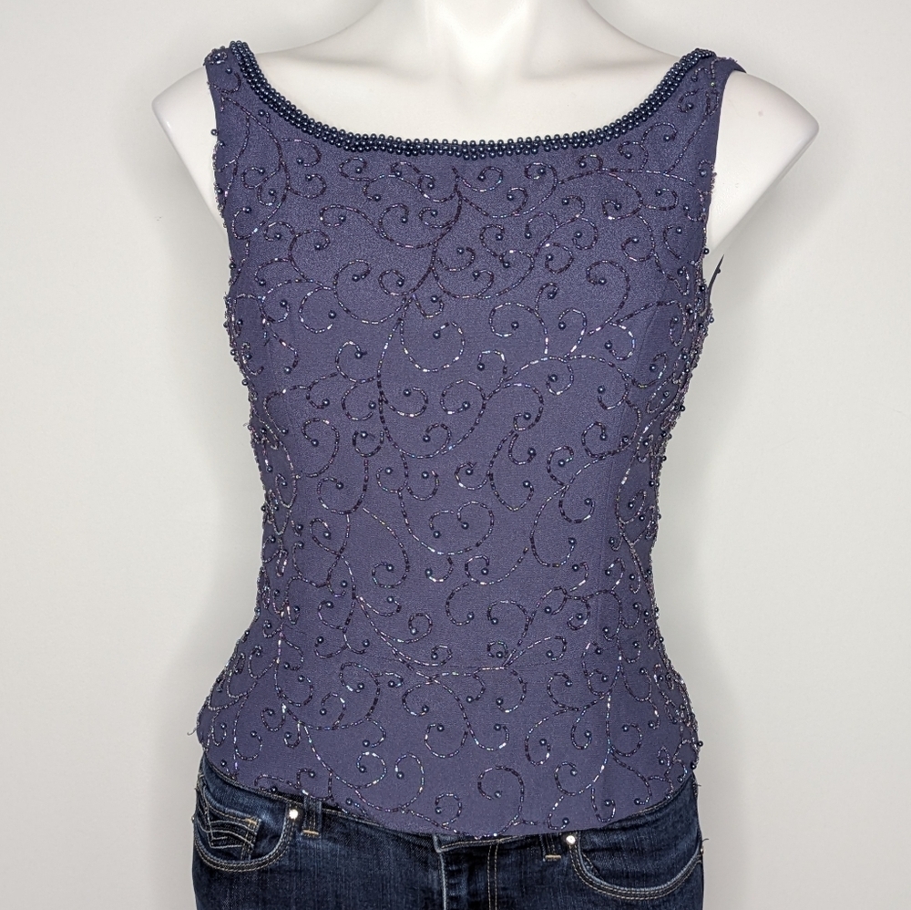 Alfred Angelo Blue Beaded Wide Neck V Back Evening Top 4